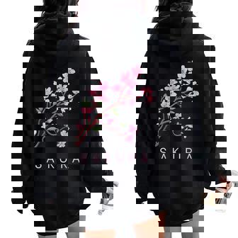 Floral De Primavera Japonesa Con Flor De Cerezo Sakura Women Oversized Hoodie Back Print - Regaloses