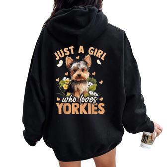 Floral Yorkie Dog Just A Girl Who Loves Yorkie Women Oversized Hoodie Back Print - Thegiftio UK