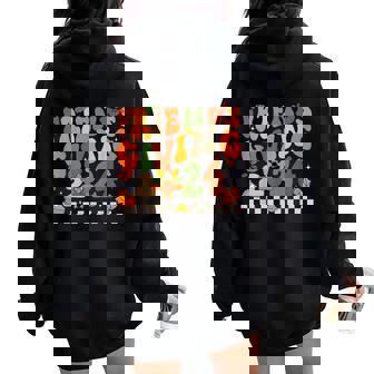 Friends Giving Crew Squad 2024 Cute Turkey Groovy Pice Women Oversized Hoodie Back Print - Thegiftio UK