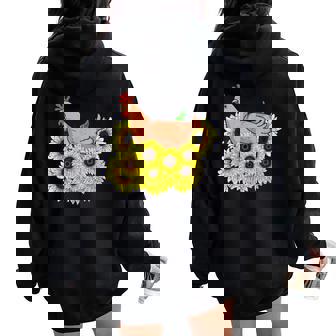 Farm Animal Bird Sunshine Sunflower Floral Chicken Women Oversized Hoodie Back Print - Monsterry