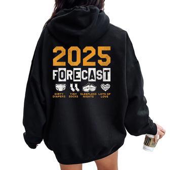 New Dad Mom 2025 Forecast Pregnancy Announce Baby Women Oversized Hoodie Back Print - Thegiftio UK