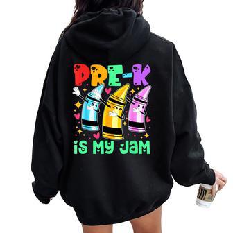 Team Pre-K Is My Jam Teacher Crayon Women Oversized Hoodie Back Print - Thegiftio UK