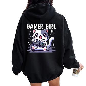 Gamer Girl Cat Gaming Cute Video Game Girls Women Oversized Hoodie Back Print - Thegiftio UK