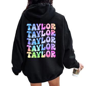 Girl Retro Taylor Personalized Name Birthday Groovy 70'S Women Oversized Hoodie Back Print - Thegiftio UK