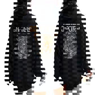 Go Tigers Distressed Casual-Chic Graphic For Women Women Oversized Hoodie Back Print - Monsterry