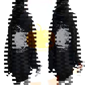 Gold Tinted Floral Pumpkin Patch Leaf Thanksgiving Autumn Women Oversized Hoodie Back Print - Monsterry