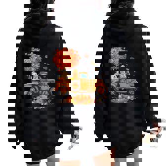 Golden Retriever Pumpkin Truck Autumn Leaf Fall Thanksgiving Women Oversized Hoodie Back Print - Monsterry