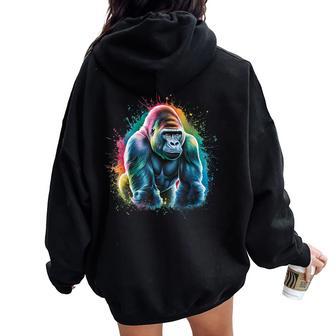 Gorilla Woman Colorful Watercolor Gorilla Women Oversized Hoodie Back Print - Thegiftio UK
