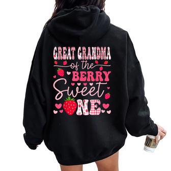 Great Grandma Of The Berry Sweet One Strawberry Groovy Women Oversized Hoodie Back Print - Thegiftio UK