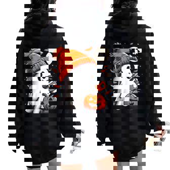 Halloween For Ghost Drinking Coffee Halloween Women Oversized Hoodie Back Print - Thegiftio