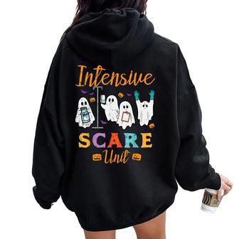 Halloween Icu Nurse Intensive Scare Unit Scrub Top Men Women Oversized Hoodie Back Print - Thegiftio UK