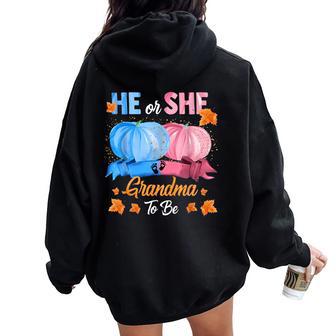 Halloween Pumpkin Gender Reveal He Or She Grandma To Be Women Oversized Hoodie Back Print - Thegiftio UK