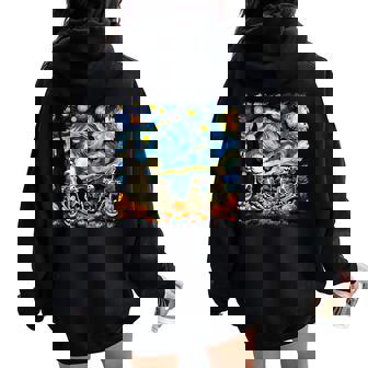 Halloween Skeleton Family Van Gogh Starry Night Pumpkin Fall Women Oversized Hoodie Back Print - Monsterry