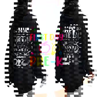 Happy First Day Of Pre-K Preschool Back To School Teacher Women Oversized Hoodie Back Print - Thegiftio