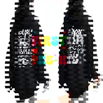 Happy First Day Of Pre-K Preschool Back To School Teacher Women Oversized Hoodie Back Print - Thegiftio
