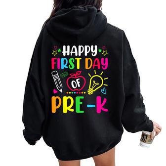 Happy First Day Of Pre-K Preschool Back To School Teacher Women Oversized Hoodie Back Print - Thegiftio UK