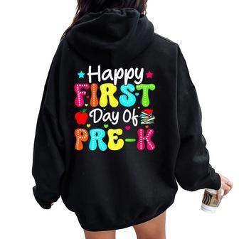 Happy First Day Of Pre-K Preschool Back To School Teacher Women Oversized Hoodie Back Print - Thegiftio UK