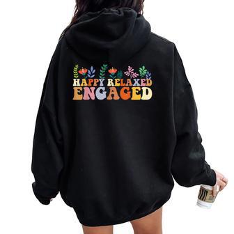 Happy Relaxed Engaged Aba Behavior Teacher Groovy Women Oversized Hoodie Back Print - Thegiftio UK