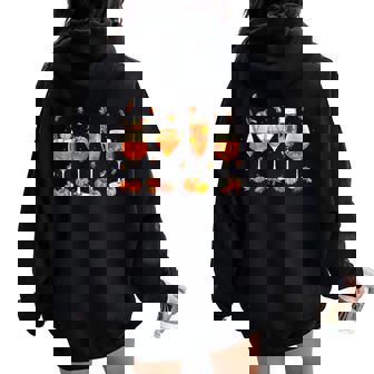 Hello Fall Autumn Leaves Pumpkin Wine Glasses Drinking Party Women Oversized Hoodie Back Print | Seseable UK