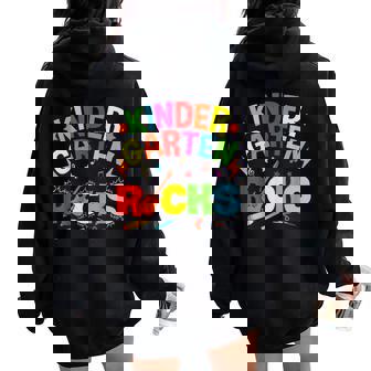 Hello Kindergarten Rocks Teacher Team Vibes Rockstar Women Oversized Hoodie Back Print | Mazezy
