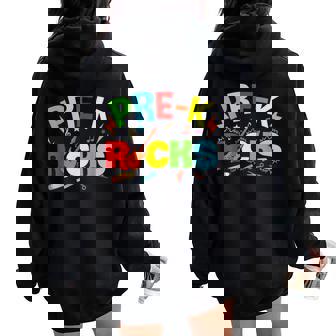 Hello Pre-K Rocks Teacher Team Vibes Rockstar Women Oversized Hoodie Back Print | Mazezy