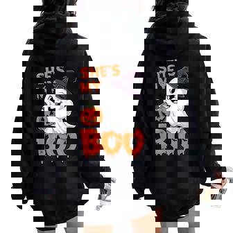 He’s My Boo Ghost Couple Halloween Costume Girlfriend Women Oversized Hoodie Back Print - Monsterry