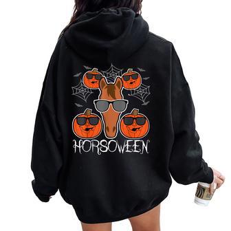 Horsoween Pumpkin Pony With Glasses Horse Halloween Women Oversized Hoodie Back Print - Thegiftio UK