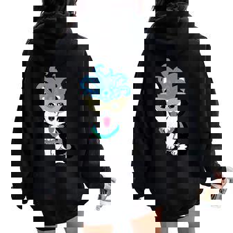 Husky Dog New Orleans Mardi Gras Parade Celebration Women Oversized Hoodie Back Print - Monsterry
