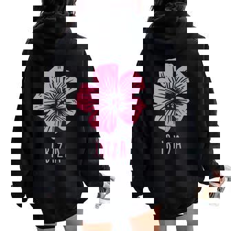 Ibiza Vintage Tropical Hibiscus Flower Women Oversized Hoodie Back Print - Monsterry