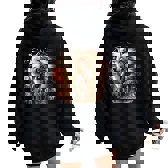 Indian Native American Woman With White Wolf Vitage Women Oversized Hoodie Back Print - Thegiftio UK