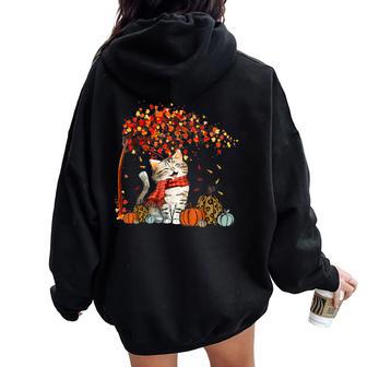 It's Fall Y'all Cat Leaf Fall Tree Hello Autumn Thanksgiving Women Oversized Hoodie Back Print - Thegiftio UK
