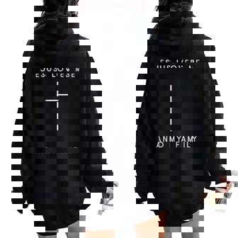 Jesus Loves Me And My Family Minimalist Christian Religious Women Oversized Hoodie Back Print - Monsterry