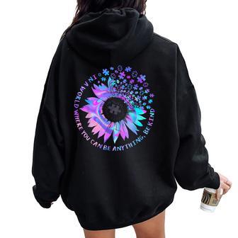 Be Kind Autism Awareness Kindness Sunflower Tie Dye Puzzle Women Oversized Hoodie Back Print | Seseable UK