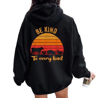 Be Kind To Every Kind Vegan Vegetarian Retro Women Oversized Hoodie Back Print - Thegiftio UK
