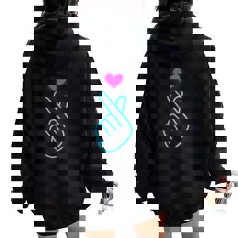 Kpop Dedo Corazón Símbolo Mano Azul Kpop Inspirado Amor Cuello Women Oversized Hoodie Back Print - Regaloses