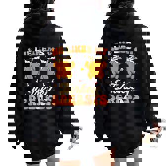 He Likes My Turkey Breasts Couple Matching Thanksgving Women Women Oversized Hoodie Back Print - Thegiftio UK