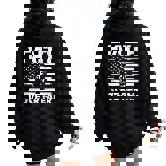 Lion Jesus Christian Faith Over Fear Usa Flag Women Oversized Hoodie Back Print - Monsterry