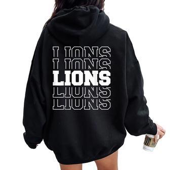 Lions Football Spirit School Mascot Game Day Teacher Gameday Women Oversized Hoodie Back Print - Thegiftio UK