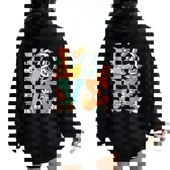 Love 60'S 70'S Party Outfit Groovy Hippie Costume Peace Sign Women Oversized Hoodie Back Print - Thegiftio UK