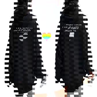 I Love My Daughter And Her Wife Rainbow Heart Queer Family Women Oversized Hoodie Back Print - Monsterry