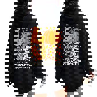 Love Kindergarten Teacher Pumpkin Fall Autumn Thanksgiving Women Oversized Hoodie Back Print - Thegiftio UK