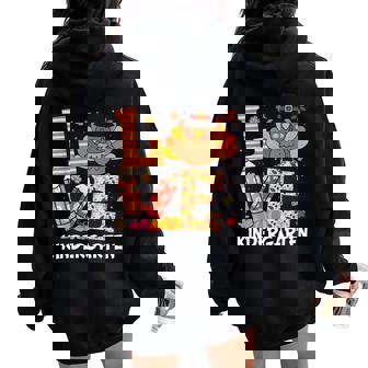 Love Kindergarten Teacher Turkey Thanksgiving Kindergarten Women Oversized Hoodie Back Print - Seseable