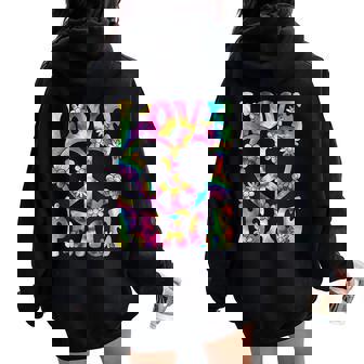 Love Peace Sign 60S 70S Outfit Hippie Groovy Girls Women Oversized Hoodie Back Print - Thegiftio UK