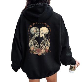 Love Skulls Floral Women Oversized Hoodie Back Print - Thegiftio UK