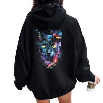 Mandala Cat Cosmic Energy Galaxy Galaxy Cat Women Oversized Hoodie Back Print - Monsterry