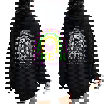 Mardi Gras Teacher Pre-K Krewe Rainbow Leopard Carnival Women Oversized Hoodie Back Print - Monsterry