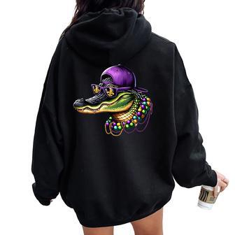 Mardigator Mardi Gras Alligator Costume Mardi Gras Women Oversized Hoodie Back Print - Thegiftio UK
