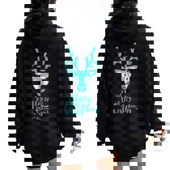 Merry Christmas Greeting Furry North Pole Deer Women Oversized Hoodie Back Print - Monsterry
