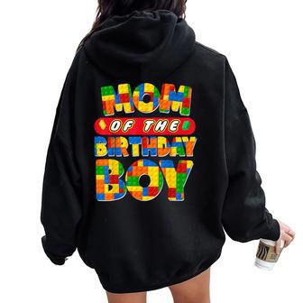 Mom And Dad Birthday Boy Building Bricks Family Party Decor Women Oversized Hoodie Back Print - Thegiftio UK