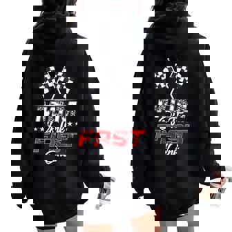 Mom Of The Fast One First Birthday Racing Car Family Women Oversized Hoodie Back Print - Thegiftio